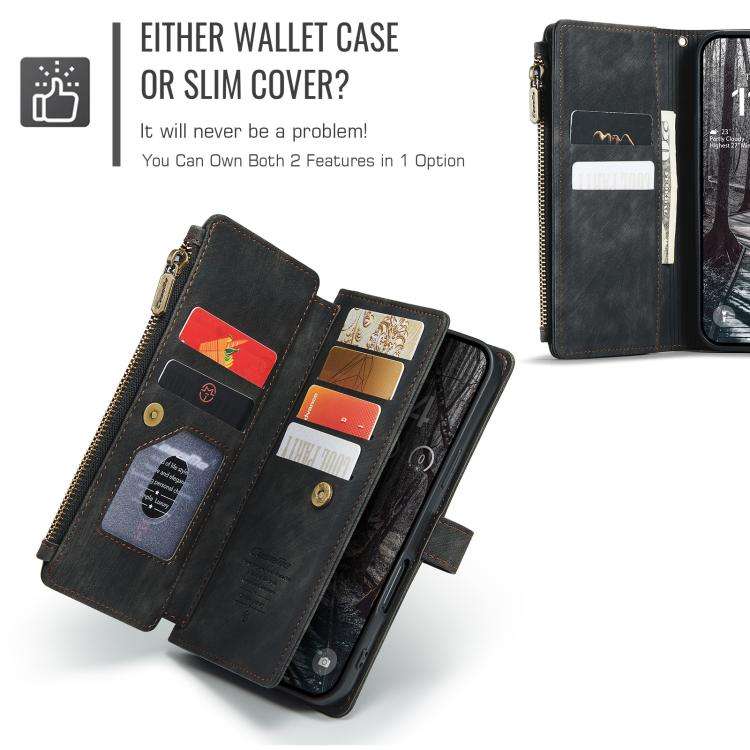 For iPhone 17 Pro CaseMe C30 Card Slots Zipper Wallet Leather Phone Case(Black) - iPhone 17 Pro Cases by CaseMe | Online Shopping UK | buy2fix