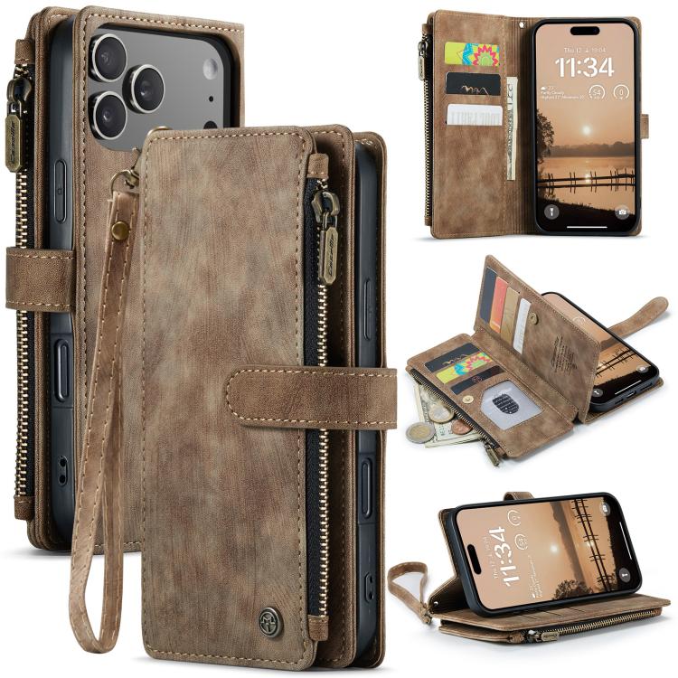 For iPhone 17 Pro Max CaseMe C30 Card Slots Zipper Wallet Leather Phone Case(Brown) - iPhone 17 Pro Max Cases by CaseMe | Online Shopping UK | buy2fix