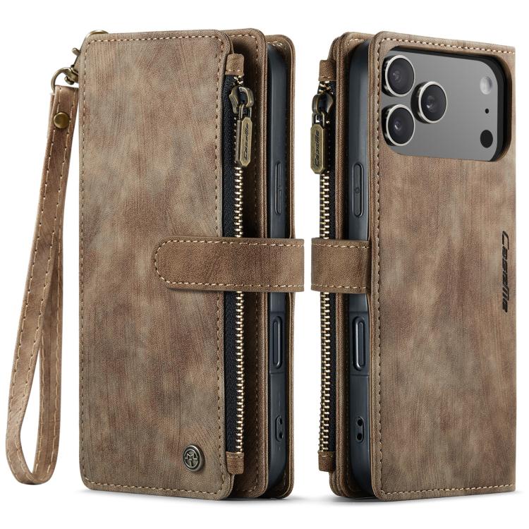 For iPhone 17 Pro Max CaseMe C30 Card Slots Zipper Wallet Leather Phone Case(Brown) - iPhone 17 Pro Max Cases by CaseMe | Online Shopping UK | buy2fix