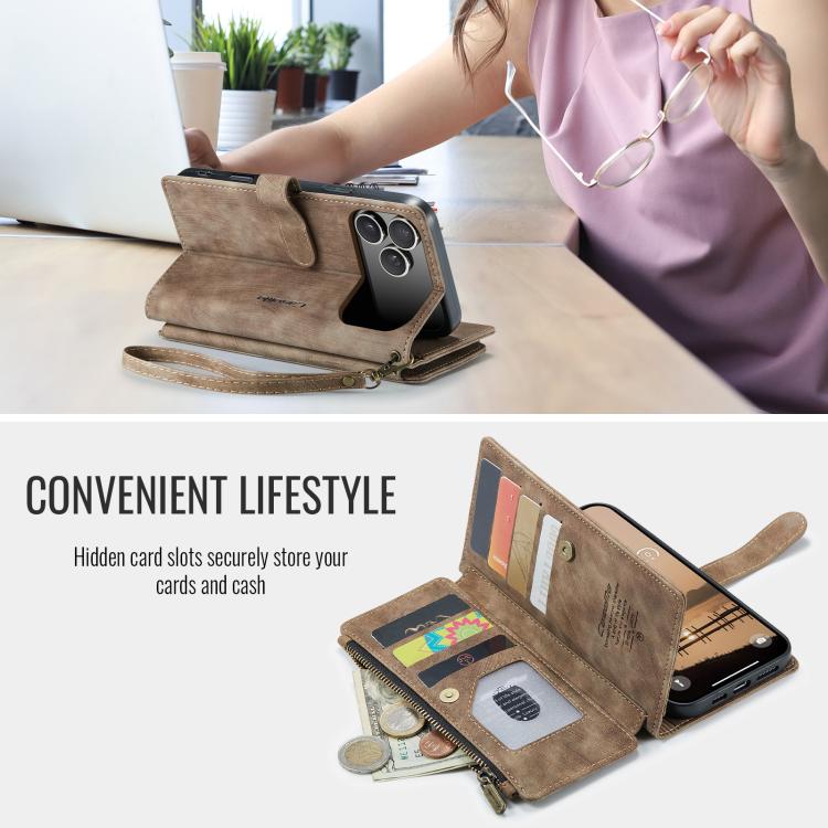 For iPhone 17 Pro Max CaseMe C30 Card Slots Zipper Wallet Leather Phone Case(Brown) - iPhone 17 Pro Max Cases by CaseMe | Online Shopping UK | buy2fix