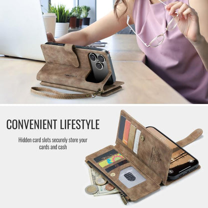 For iPhone 17 Pro Max CaseMe C30 Card Slots Zipper Wallet Leather Phone Case(Brown) - iPhone 17 Pro Max Cases by CaseMe | Online Shopping UK | buy2fix