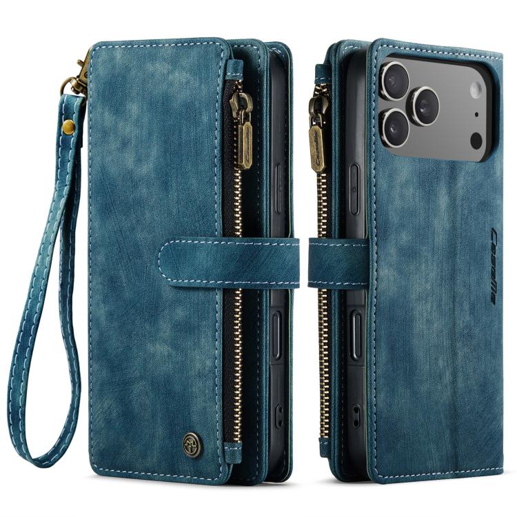 For iPhone 17 Pro Max CaseMe C30 Card Slots Zipper Wallet Leather Phone Case(Blue) - iPhone 17 Pro Max Cases by CaseMe | Online Shopping UK | buy2fix