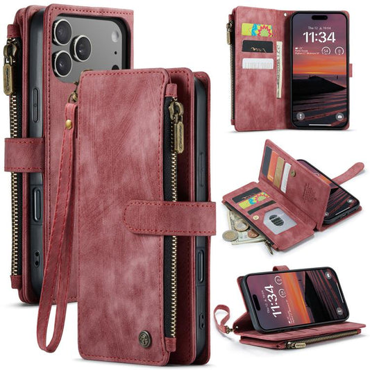 For iPhone 17 Pro Max CaseMe C30 Card Slots Zipper Wallet Leather Phone Case(Red) - iPhone 17 Pro Max Cases by CaseMe | Online Shopping UK | buy2fix