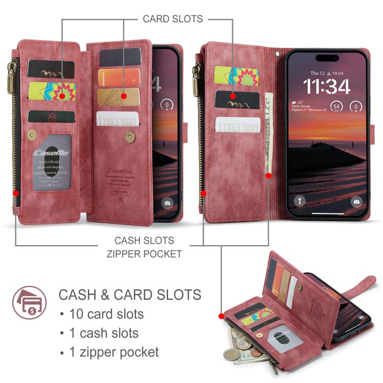 For iPhone 17 Pro Max CaseMe C30 Card Slots Zipper Wallet Leather Phone Case(Red) - iPhone 17 Pro Max Cases by CaseMe | Online Shopping UK | buy2fix