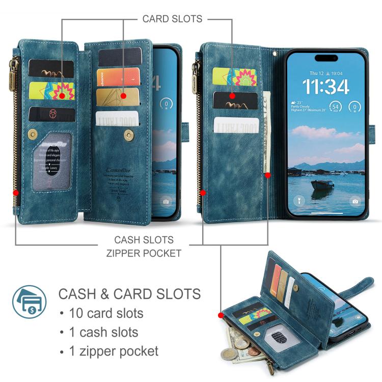 For iPhone Air CaseMe C30 Card Slots Zipper Wallet Leather Phone Case(Blue) - iPhone Air Cases by CaseMe | Online Shopping UK | buy2fix