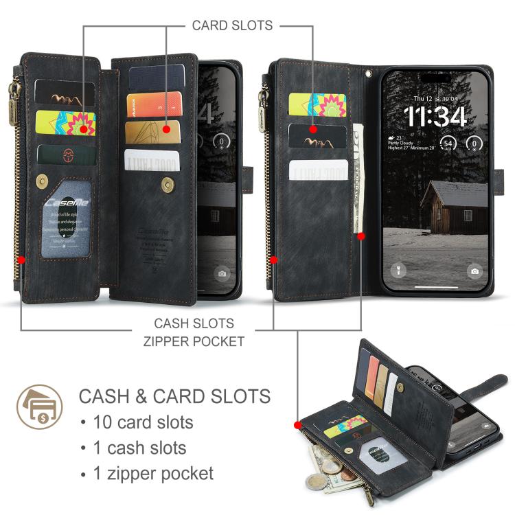 For iPhone Air CaseMe C30 Card Slots Zipper Wallet Leather Phone Case(Black) - iPhone Air Cases by CaseMe | Online Shopping UK | buy2fix