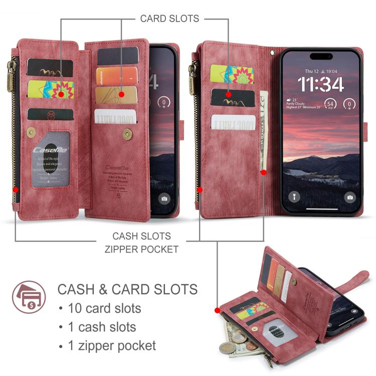 For iPhone Air CaseMe C30 Card Slots Zipper Wallet Leather Phone Case(Red) - iPhone Air Cases by CaseMe | Online Shopping UK | buy2fix