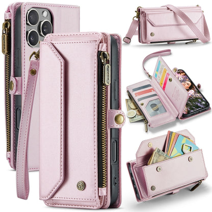 For iPhone 16 Pro Max CaseMe C36 Card Slots Zipper Wallet RFID Anti-theft Leather Phone Case(Pink) by CaseMe