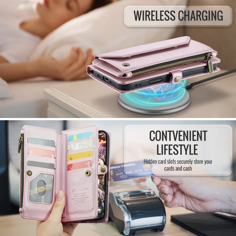 For iPhone 16 Pro Max CaseMe C36 Card Slots Zipper Wallet RFID Anti-theft Leather Phone Case(Pink) by CaseMe