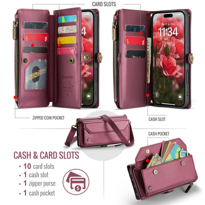 For iPhone 16 Plus CaseMe C36 Card Slots Zipper Wallet RFID Anti-theft Leather Phone Case(Red) - iPhone 16 Plus Cases by CaseMe | Online Shopping UK | buy2fix