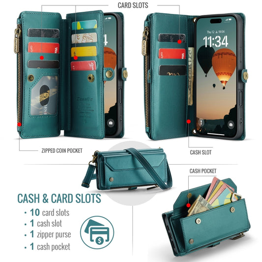 For iPhone 16 Plus CaseMe C36 Card Slots Zipper Wallet RFID Anti-theft Leather Phone Case(Blue) by CaseMe
