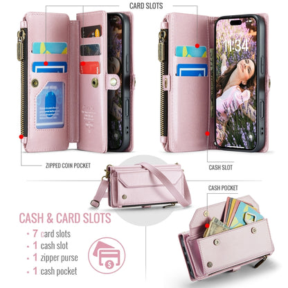 For iPhone 16 CaseMe C36 Card Slots Zipper Wallet RFID Anti-theft Leather Phone Case(Pink) by CaseMe