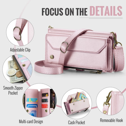 For iPhone 16 CaseMe C36 Card Slots Zipper Wallet RFID Anti-theft Leather Phone Case(Pink) by CaseMe
