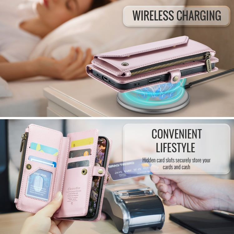 For iPhone 16 CaseMe C36 Card Slots Zipper Wallet RFID Anti-theft Leather Phone Case(Pink) by CaseMe
