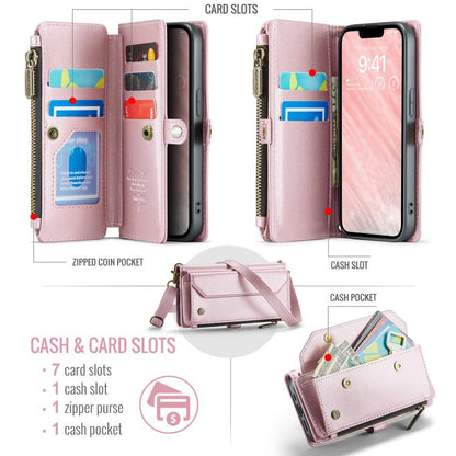 For iPhone 16e CaseMe C36 Card Slots Zipper Wallet RFID Anti-theft Leather Phone Case(Pink) - iPhone 16e Cases by CaseMe | Online Shopping UK | buy2fix