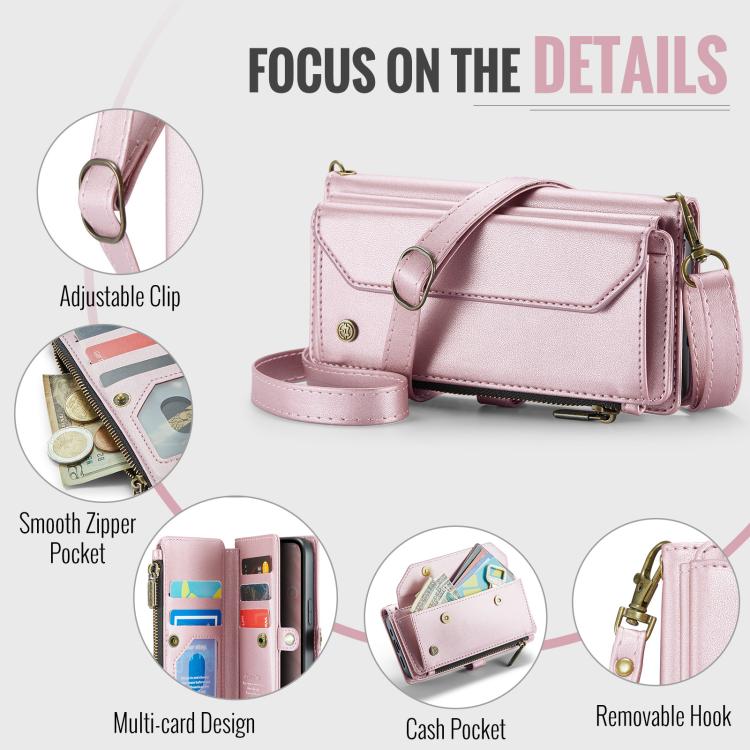 For iPhone 16e CaseMe C36 Card Slots Zipper Wallet RFID Anti-theft Leather Phone Case(Pink) - iPhone 16e Cases by CaseMe | Online Shopping UK | buy2fix