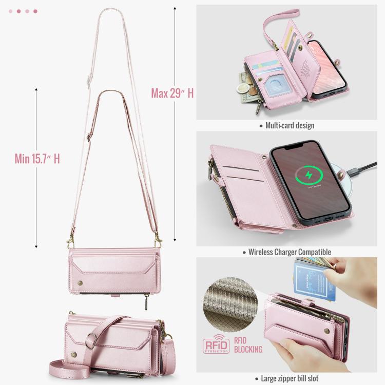 For iPhone 16e CaseMe C36 Card Slots Zipper Wallet RFID Anti-theft Leather Phone Case(Pink) - iPhone 16e Cases by CaseMe | Online Shopping UK | buy2fix