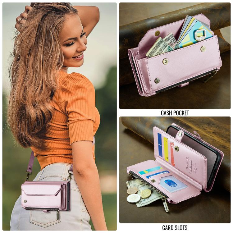 For iPhone 16e CaseMe C36 Card Slots Zipper Wallet RFID Anti-theft Leather Phone Case(Pink) - iPhone 16e Cases by CaseMe | Online Shopping UK | buy2fix