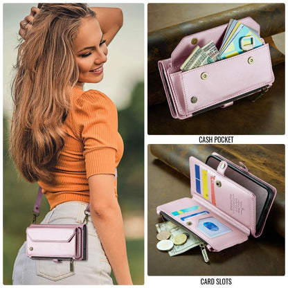 For iPhone 16e CaseMe C36 Card Slots Zipper Wallet RFID Anti-theft Leather Phone Case(Pink) - iPhone 16e Cases by CaseMe | Online Shopping UK | buy2fix