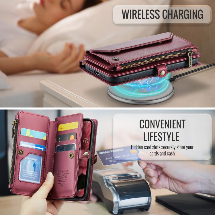 For iPhone 16e CaseMe C36 Card Slots Zipper Wallet RFID Anti-theft Leather Phone Case(Red) - iPhone 16e Cases by CaseMe | Online Shopping UK | buy2fix