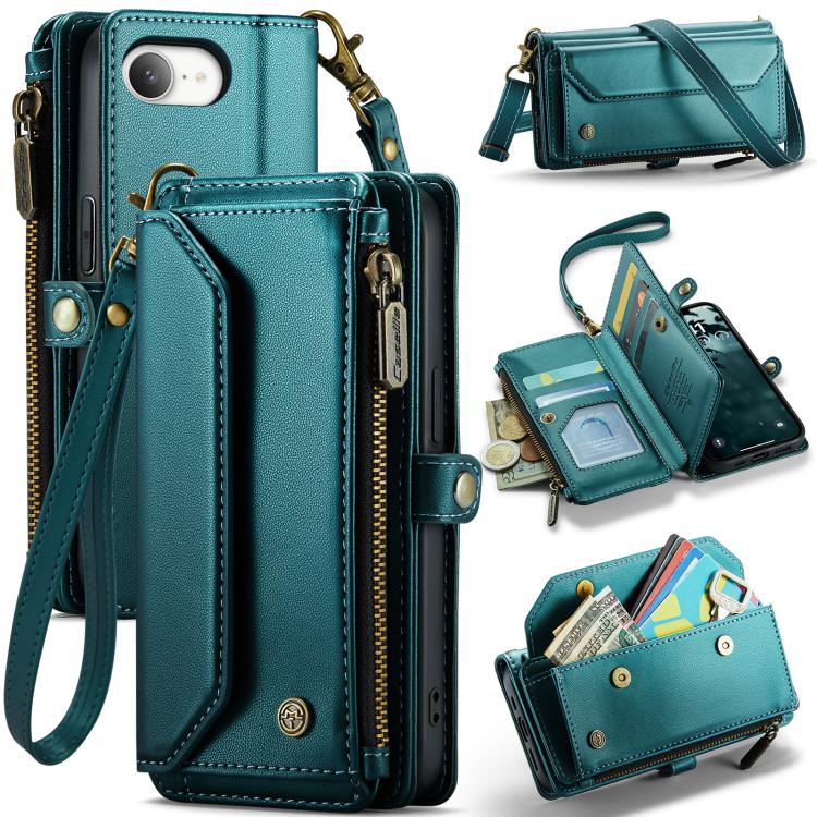 For iPhone 16e CaseMe C36 Card Slots Zipper Wallet RFID Anti-theft Leather Phone Case(Blue) - iPhone 16e Cases by CaseMe | Online Shopping UK | buy2fix