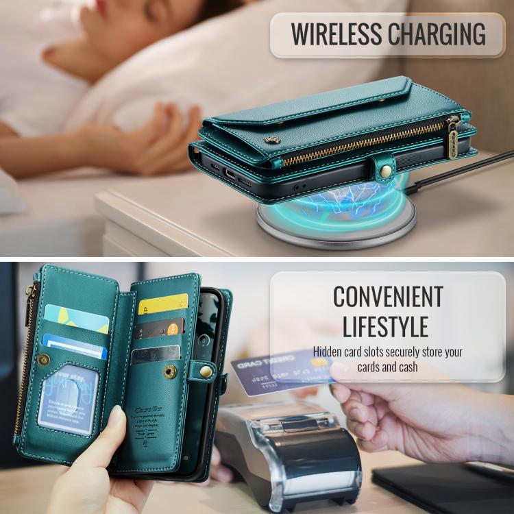 For iPhone 16e CaseMe C36 Card Slots Zipper Wallet RFID Anti-theft Leather Phone Case(Blue) - iPhone 16e Cases by CaseMe | Online Shopping UK | buy2fix