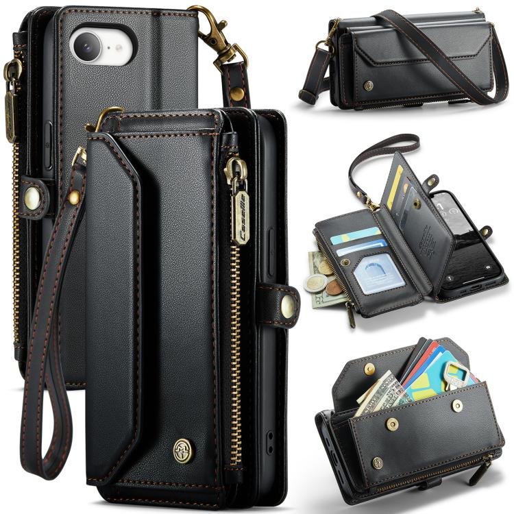 For iPhone 16e CaseMe C36 Card Slots Zipper Wallet RFID Anti-theft Leather Phone Case(Black) - iPhone 16e Cases by CaseMe | Online Shopping UK | buy2fix