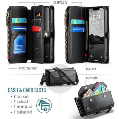 For iPhone 16e CaseMe C36 Card Slots Zipper Wallet RFID Anti-theft Leather Phone Case(Black) - iPhone 16e Cases by CaseMe | Online Shopping UK | buy2fix