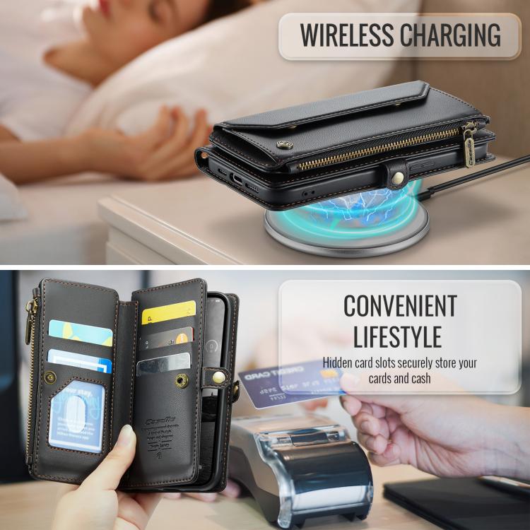 For iPhone 16e CaseMe C36 Card Slots Zipper Wallet RFID Anti-theft Leather Phone Case(Black) - iPhone 16e Cases by CaseMe | Online Shopping UK | buy2fix