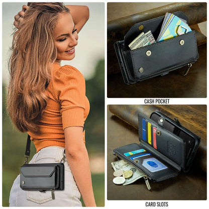 For iPhone 16e CaseMe C36 Card Slots Zipper Wallet RFID Anti-theft Leather Phone Case(Black) - iPhone 16e Cases by CaseMe | Online Shopping UK | buy2fix