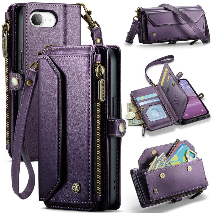 For iPhone 16e CaseMe C36 Card Slots Zipper Wallet RFID Anti-theft Leather Phone Case(Purple) - iPhone 16e Cases by CaseMe | Online Shopping UK | buy2fix
