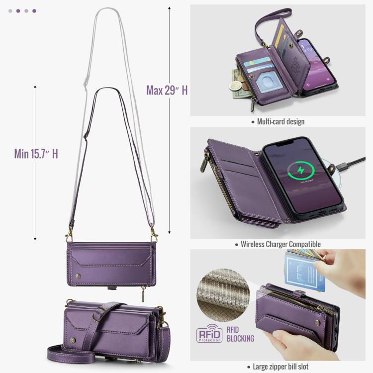 For iPhone 16e CaseMe C36 Card Slots Zipper Wallet RFID Anti-theft Leather Phone Case(Purple) - iPhone 16e Cases by CaseMe | Online Shopping UK | buy2fix