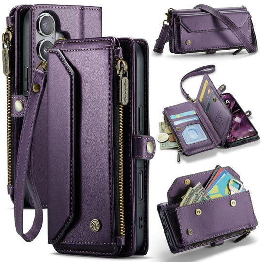 For iPhone 17 CaseMe C36 Card Slots Zipper Wallet RFID Anti-theft Leather Phone Case(Purple)