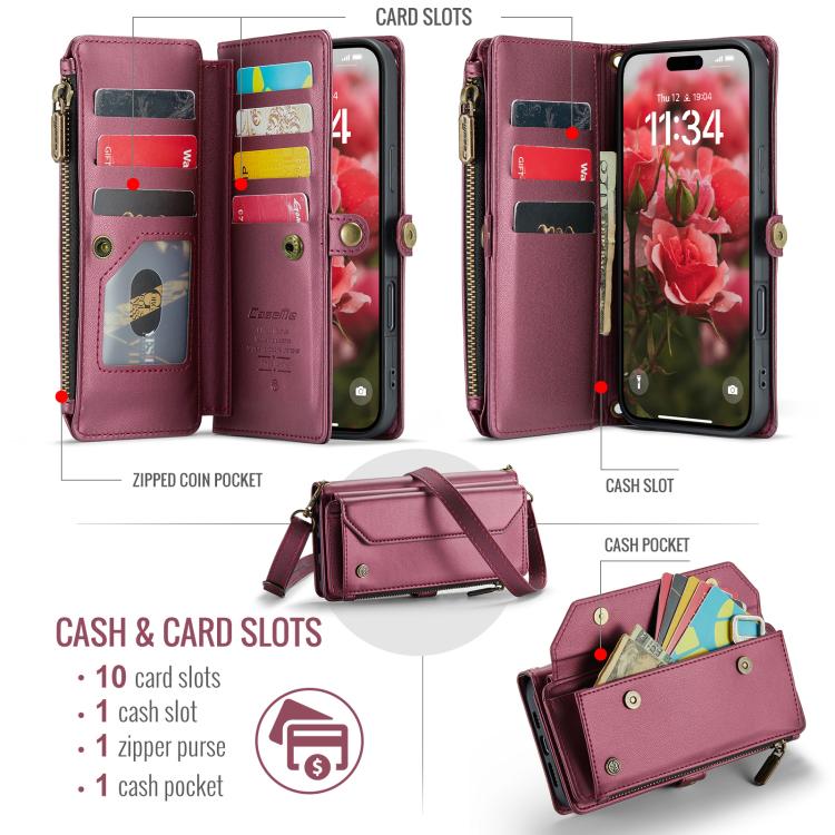 For iPhone Air CaseMe C36 Card Slots Zipper Wallet RFID Anti-theft Leather Phone Case(Red) - iPhone Air Cases by CaseMe | Online Shopping UK | buy2fix