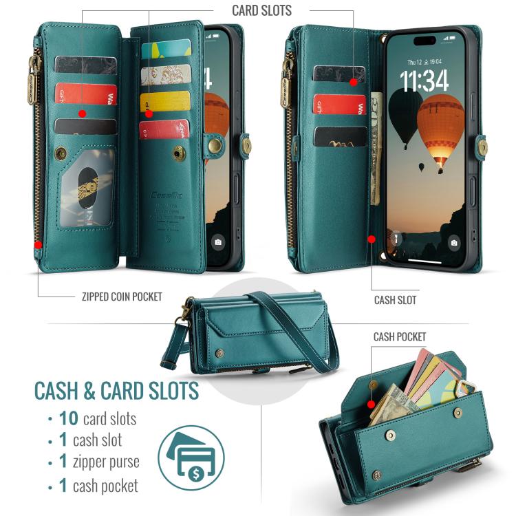 For iPhone Air CaseMe C36 Card Slots Zipper Wallet RFID Anti-theft Leather Phone Case(Blue) - iPhone Air Cases by CaseMe | Online Shopping UK | buy2fix