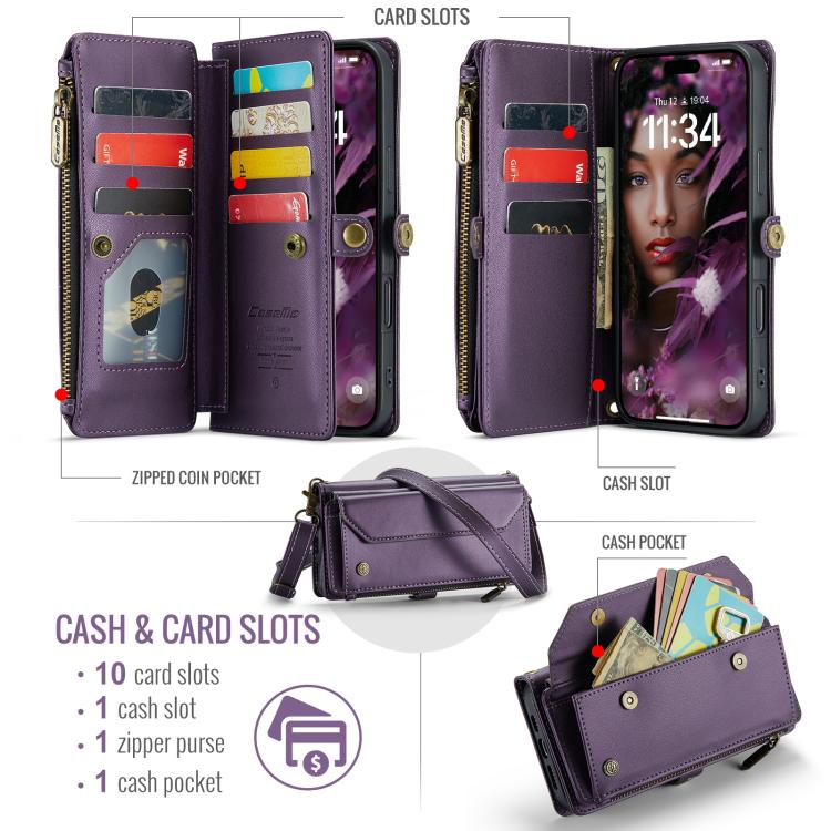 For iPhone Air CaseMe C36 Card Slots Zipper Wallet RFID Anti-theft Leather Phone Case(Purple) - iPhone Air Cases by CaseMe | Online Shopping UK | buy2fix