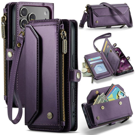 For iPhone 18 Pro / 17 Pro CaseMe C36 Card Slots Zipper Wallet RFID Anti-theft Leather Phone Case(Purple)