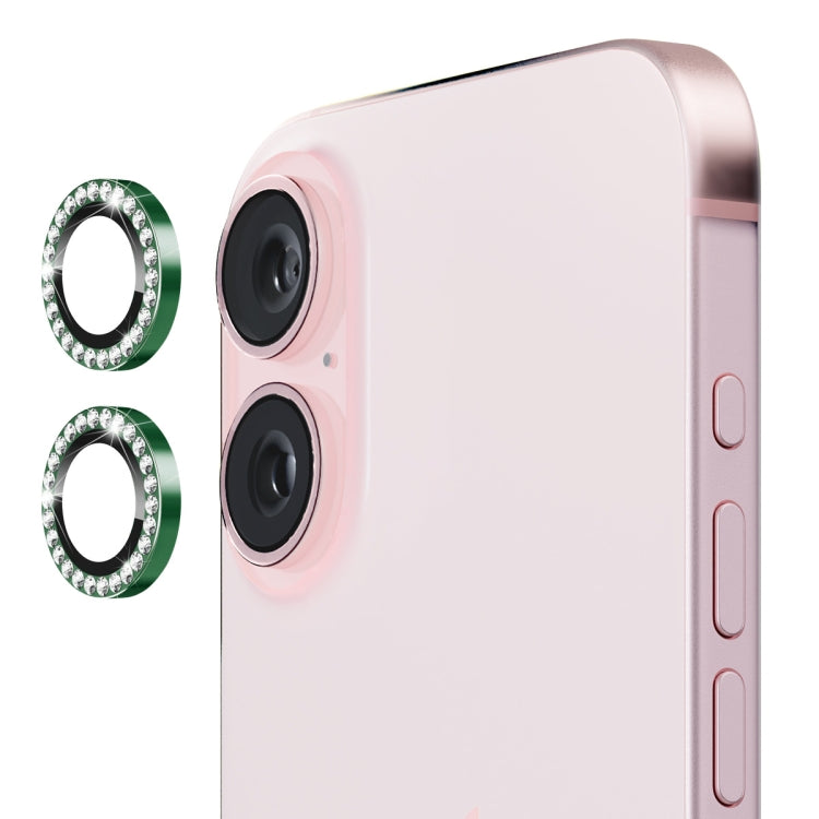 For iPhone 16 / 16 Plus ENKAY AR Anti-reflection Individual Diamond Ring Camera Lens Glass Full Film(Deep Green) by ENKAY