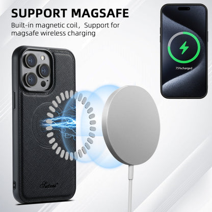 For iPhone 16 Pro Suteni H17 Cross Grain Leather MagSafe Detachable Wallet Phone Case(Black) by Suteni