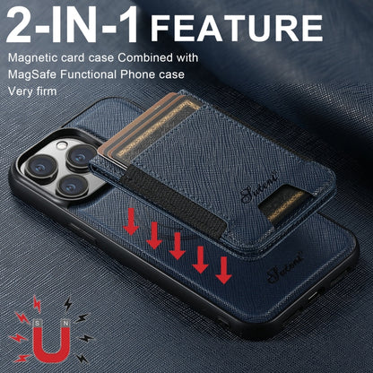 For iPhone 16 Pro Suteni H17 Cross Grain Leather MagSafe Detachable Wallet Phone Case(Blue) - iPhone 16 Pro Cases by Suteni | Online Shopping UK | buy2fix