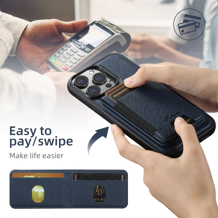 For iPhone 16 Suteni H17 Cross Grain Leather MagSafe Detachable Wallet Phone Case(Blue) by Suteni