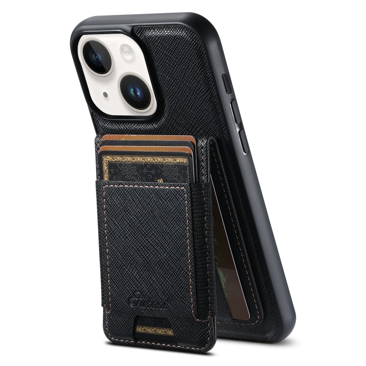 For iPhone 15 Plus Suteni H17 Cross Grain Leather MagSafe Detachable Wallet Phone Case(Black) by Suteni