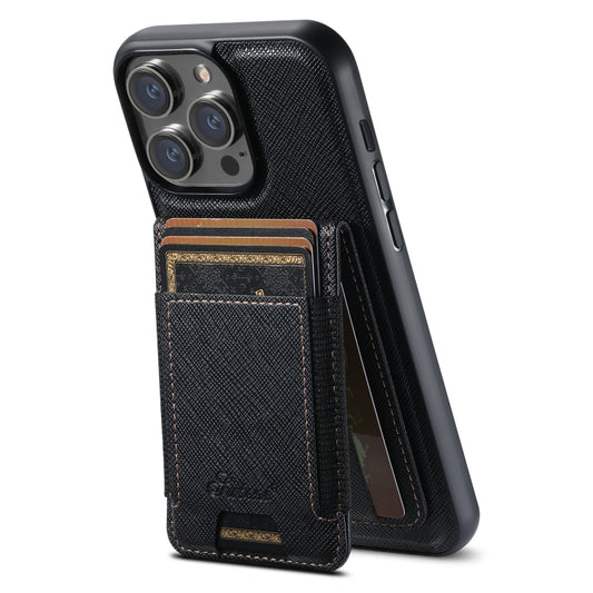 For iPhone 14 Pro Max Suteni H17 Cross Grain Leather MagSafe Detachable Wallet Phone Case(Black) by Suteni