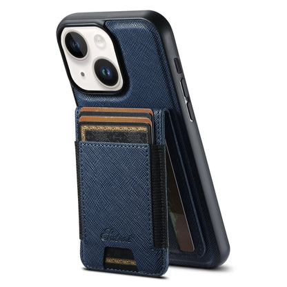 For iPhone 14 Plus Suteni H17 Cross Grain Leather MagSafe Detachable Wallet Phone Case(Blue) by Suteni