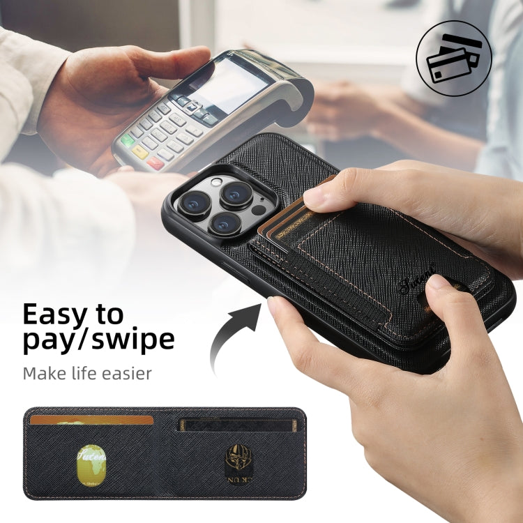 For iPhone 14 Pro Suteni H17 Cross Grain Leather MagSafe Detachable Wallet Phone Case(Black) by Suteni