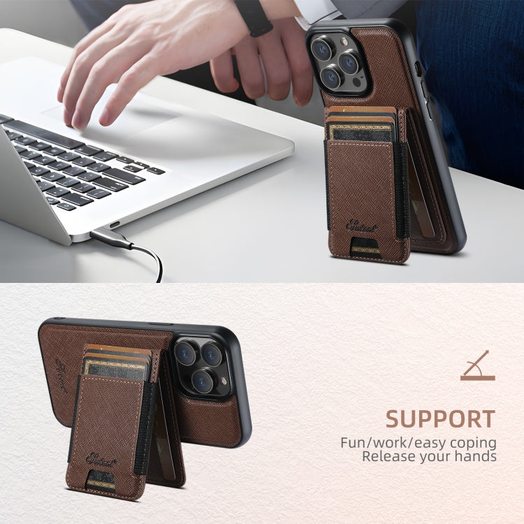 For iPhone 14 Pro Suteni H17 Cross Grain Leather MagSafe Detachable Wallet Phone Case(Brown) by Suteni