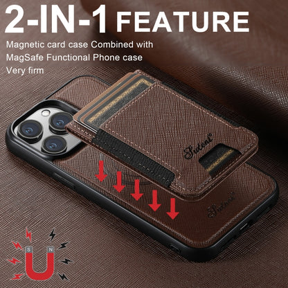 For iPhone 13 Pro Suteni H17 Cross Grain Leather MagSafe Detachable Wallet Phone Case(Brown) by Suteni