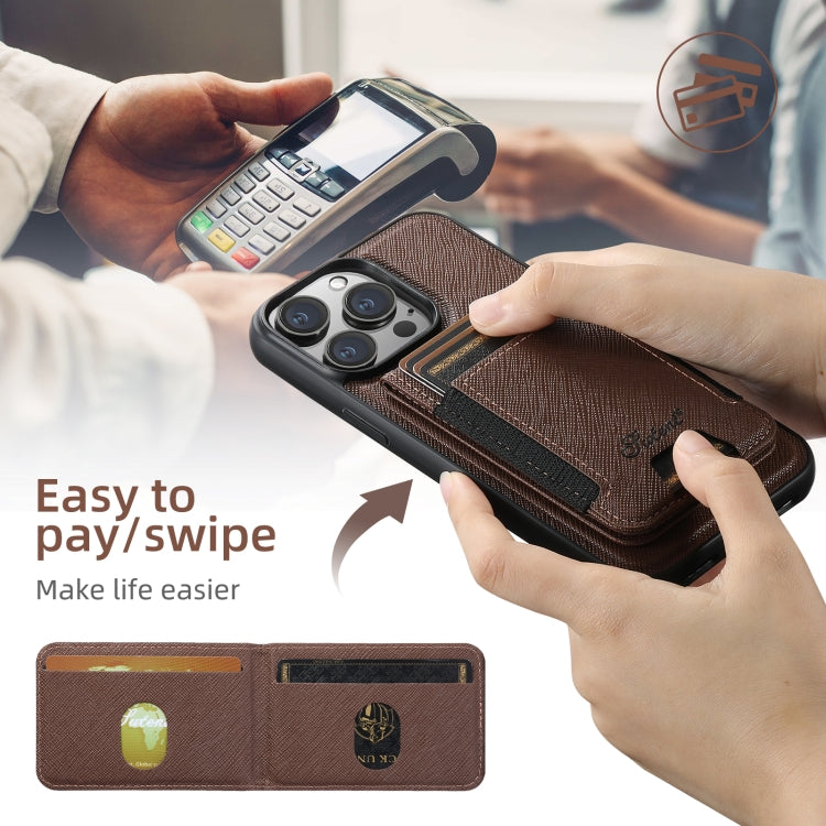 For iPhone 13 Suteni H17 Cross Grain Leather MagSafe Detachable Wallet Phone Case(Brown) by Suteni