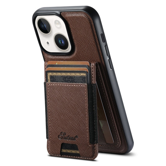 For iPhone 13 Suteni H17 Cross Grain Leather MagSafe Detachable Wallet Phone Case(Brown) by Suteni