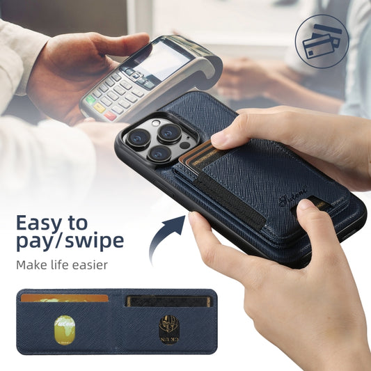 For iPhone 13 Suteni H17 Cross Grain Leather MagSafe Detachable Wallet Phone Case(Blue) by Suteni